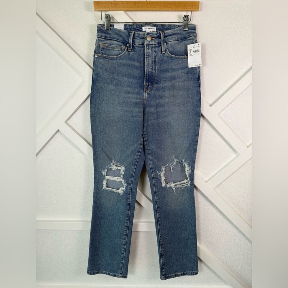 NWT Good American Good Vintage Straight Leg Ankle Jeans in Blue800 Size 2/26 - Picture 2 of 14